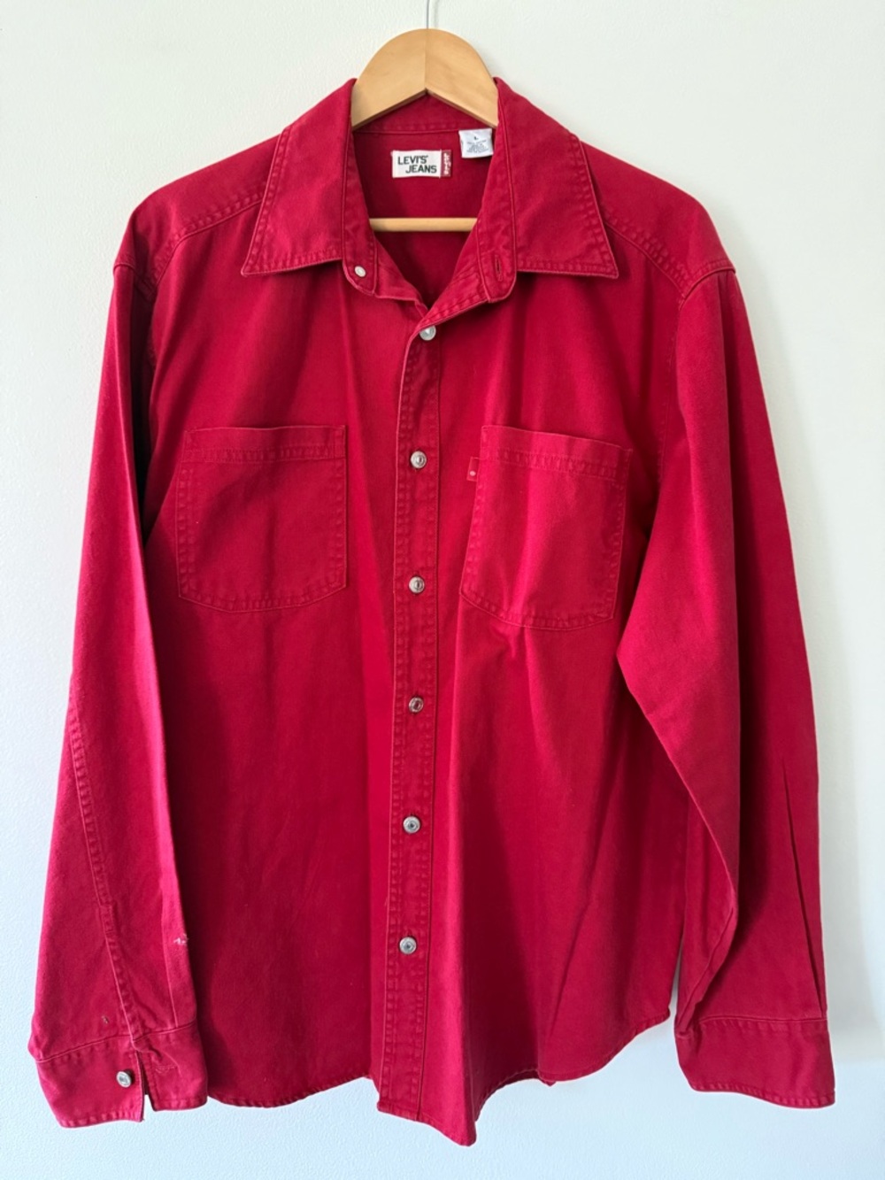 Levi's Vintage 90s Red Heavyweight Denim Western Workwear Button Down Shirt Sz L